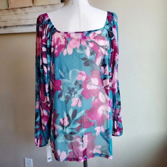 ZAC & RACHEL | Square Neck Mesh Top in Deep Lake sz 2X - Picture 3 of 8